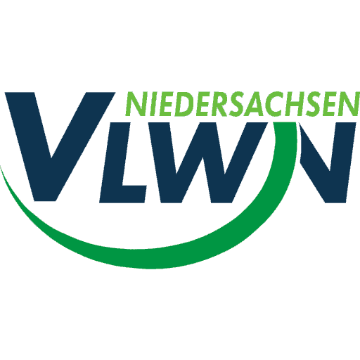 Niedersachsen VLWN Logo mit grüner Kurve und blauer Schrift.